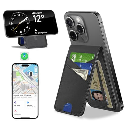 TopMade Magnetic Wallet Stand Tracker for Magsafe (iOS Only), Black - color: Black Find My