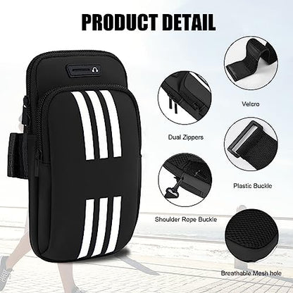Phone Holder for Running Armband Cell Phone Purse Crossbody for Women Men Kids,iPhone 17 16 15 14 13 12 11 Pro Max Xs 16e Xr X 8 7 Plus Mini Pouch,Galaxy S26 S25 S24 Ultra Note Arm Bag Black - color: 01-Black with Crossbody Strap&Hook