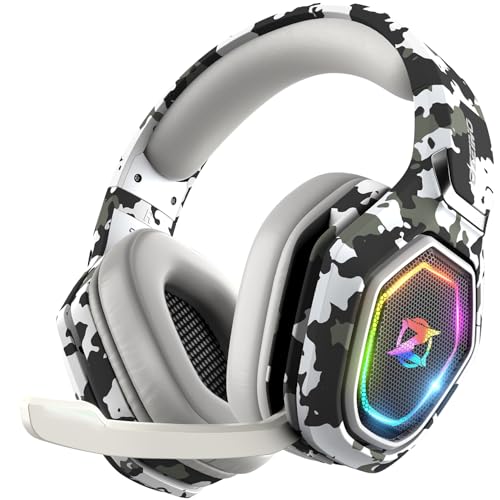 Ozeino Wireless Gaming Headset for Ps5, Ps4, PC, Gaming Headphones with Flip Mic and USB-A & USB-C Transmitter, 40Hr Battery Bluetooth Headset for Mobile, Mac, Laptop - color: Camouflage