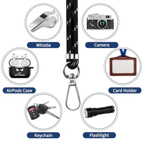 CACOE Phone Lanyard, Black Silver, 2 Pcs - color: Black Silver, size: 30"（Neck Strap×1）+8"（Wrist Strap×1）