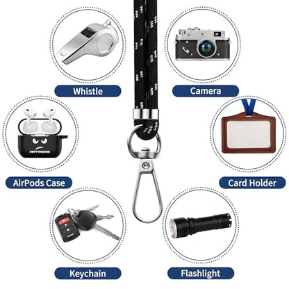 CACOE Phone Lanyard, Black Silver, 2 Pcs - color: Black Silver, size: 30"（Neck Strap×1）+8"（Wrist Strap×1）