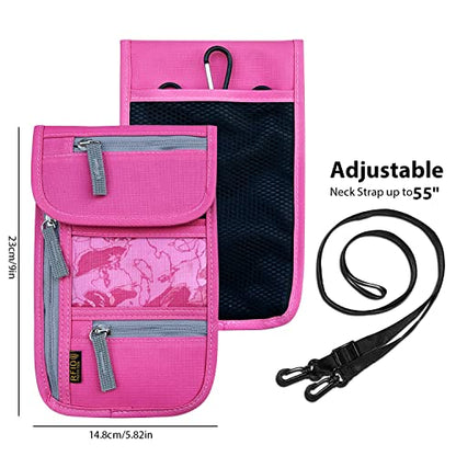 Travel Neck Wallet, RFID Blocking Passport Holder with Adjustable Neck Strap for Men and Women to Keep Cash, Credit Cards and Travel Documents Safe - Rose - color: Rose