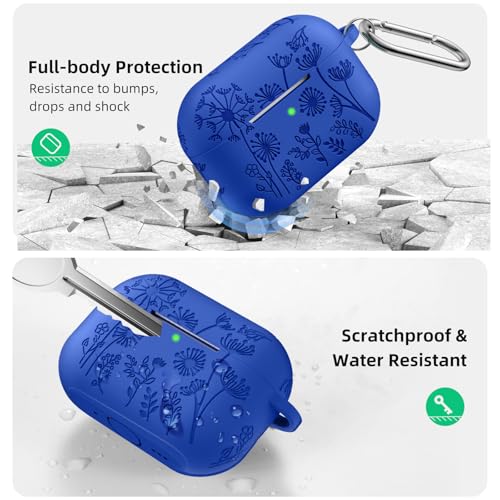 Lerobo for AirPods Pro 3 Case, Flower Engraved Soft Silicone Cover - color: A-Glaze Blue, size: AirPods Pro 3
