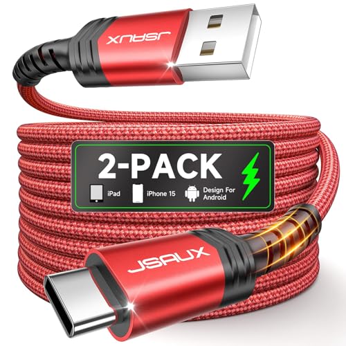 JSAUX USB C Cable [2-Pack 6.6ft], USB A to USB C for iPhone, Samsung, Red - color: Red, size: 6.6ft+6.6ft