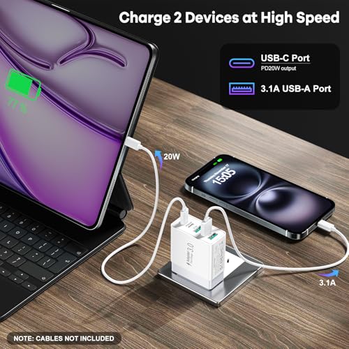 2Pack 5-Port USB C Charger Block, 50W Fast Charging Blocks 3 USB-A+2 USBC - color: White (3A+2C)