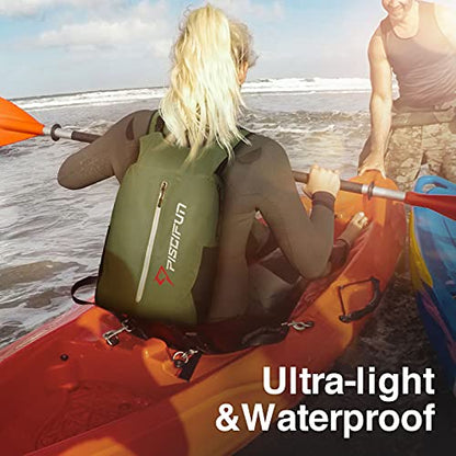 Piscifun Waterproof Floating Dry Backpack 10L/20L/30L | Lightweight and Durable, With Waist Pouch and Phone Case, Ideal for Kayaking, Camping, Beach, Boating, Swimming - color: Army Green, size: 20L