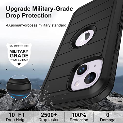 for iPhone 14 Case with 2 Screen Protector,Full Body Shockproof Drop Protection Dust Proof Heavy Duty 3-Layer Rugged Durable Military Grade Cover for Apple iPhone 14 6.1" (Black) - color: Black II