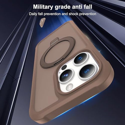 Compatible with iPhone 15 Pro Max Case with Magnetic Ring Stand [Compatible with Mag-Safe] [Built-in Screen Protector] Military-Grade Drop Protection Translucent Phone Case, Desert Brown - color: Desert Brown, size: Iphone 15 Pro Max