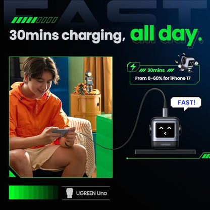 UGREEN Uno 30W USB C Charger, Compact Robot GaN Fast Charging Block, Black - color: Black