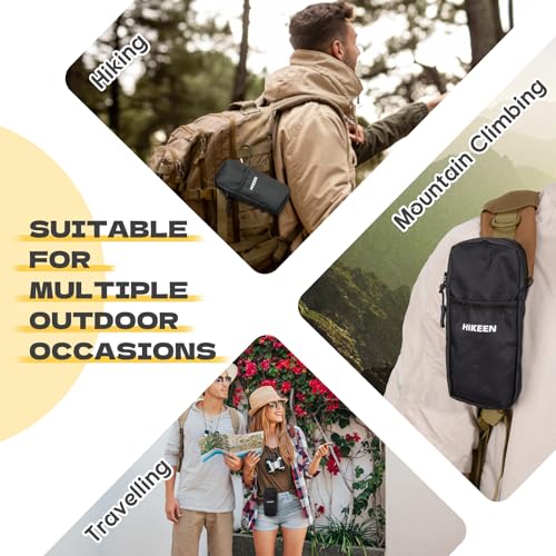 Hikeen X-Pac Backpack Strap Pouch for Smartphone, Weatherproof Durable Tactical Molle Phone Pouch with Carabiner, Molle Backpack Phone Holder Fit Outdoor/Hiking/Climbing - style: Black-1pcs