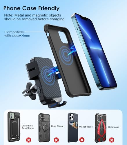 Wireless Car Charger 15W Fast Charging Auto-Clamping Air Vent Phone Mount - color: Blue Arm
