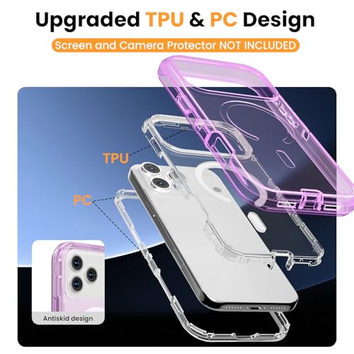 Follaroma Magnetic for iPhone 17 Pro Case, Heavy Duty Phone Cases, Purple | Compatible with MagSafe, Heavy Duty Shock proof Protection, Military-Grade Anti-Drop, Dual Layer Transparent Protective Cover - color: Purple, size: iPhone 17 Pro 6.3''