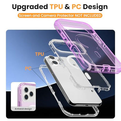 Follaroma Magnetic for iPhone 17 Pro Case, Heavy Duty Phone Cases, Purple | Compatible with MagSafe, Heavy Duty Shock proof Protection, Military-Grade Anti-Drop, Dual Layer Transparent Protective Cover - color: Purple, size: iPhone 17 Pro 6.3''