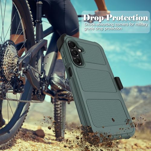 for Samsung Galaxy A16 5G Case with 2 Pack Tempered Glass Screen Protector, [Holster Series] Belt Clip Hard Tough Heavy Duty Rugged Shockproof Protective Cell Phone Case (Dark Green) - color: Dark Green