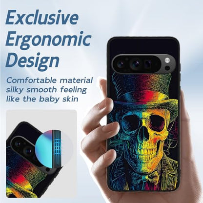 for Google Pixel 9 Pro XL Phone Case TPU Shockproof Full Body Protection Cover 6.8" Gentleman Skull for Pixel 9 Pro XL Lightweight Compatible Wireless Charging Screen Protector Film - color: Gentleman Skull