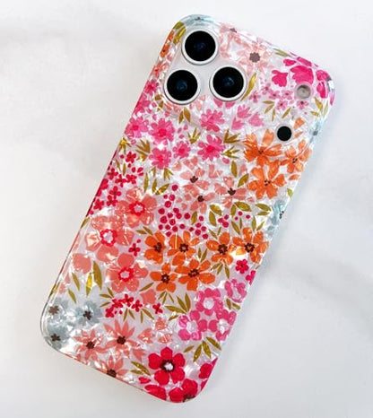 Qokey Case for iPhone 17 Pro Max 6.9" - Sparkle Bling Floral Design Scratch-Resistant, Clear Anti-Yellowing Shell, Military-Grade Shockproof Protection, Soft-Touch Slim Lightweight Cover, Pink Flower - color: Pink Flower