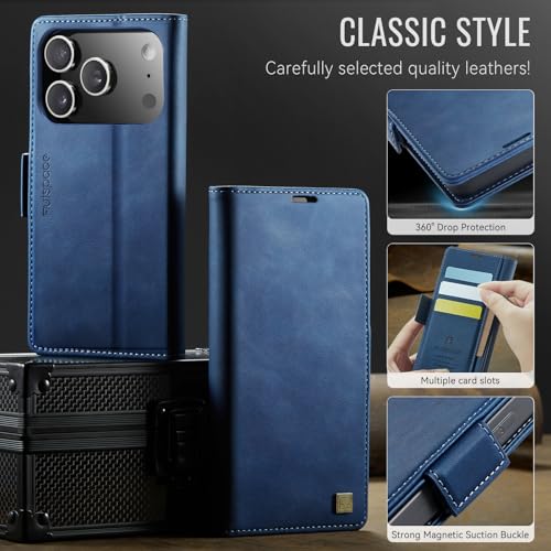 MirbyrnieWallet Case for iPhone 17 Pro Max 6.9'' RFID Blocking Credit Card Holder Magnetic Closure Kickstand PU Leather Flip Phone Case Shockproof TPU Inner Protective Cover Blue - color: Blue, size: iPhone 17 Pro Max