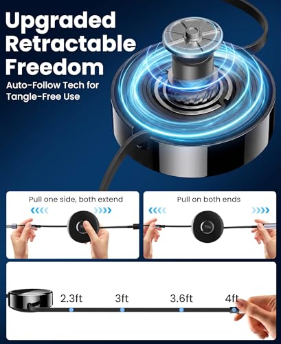 100W Retractable 2X USB-C Charging Cable with Apple Watch Charger - 3-in-1 Dual USB C (100W/10W) and iWatch Fast Charger, Portable Travel Multi Charge Cord for iPhone 15/16/17, iPad, Android, MacBook