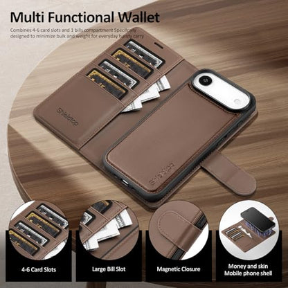 Shieldtop Compatible with MagSafe iPhone 17 Air Wallet Case,Coffee | 2 in 1 Detachable Magnetic,Credit Card Holder Slots,RFID Blocking,PU Leather,Kickstand,Flip Folio Phone Cover for Men & Women - color: Coffee, size: iPhone 17 Air - 6.6"