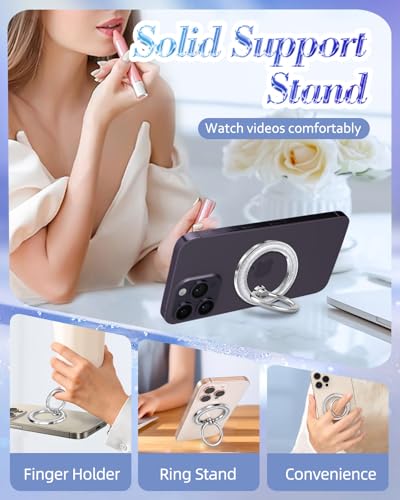 Phone Ring Holder Compatible with MagSafe - Magnetic Cell Phone Grip Women Glitter Magnet Removable Finger Ring Grip Stand Cute Girly Sparkly for iPhone 17 16 15 14 13 Pro Max Plus Air, Silver