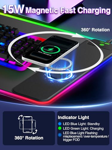 XXL RGB Gaming Mouse Pad with 15W Magnetic Wireless Charger - color: RGB-Magnetic Right Charger-31.5"x15.8"