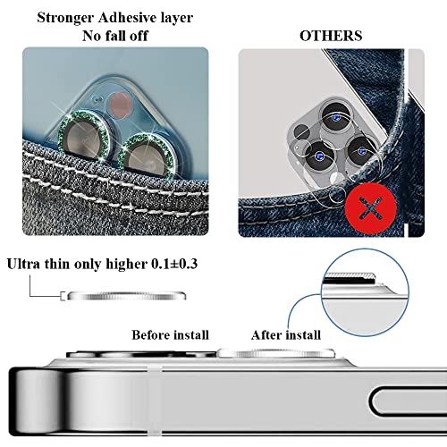 Bling Camera Lens Protector Compatible for iPhone 13/13 mini Ultra Thin/Clear Tempered Glass [Anti-Scratch][Shatter/Water/Fog-Proof] Metal Cover Protection - Green Diamond(Set of 2) - color: GreenDiamond