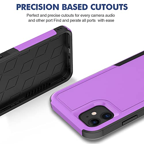 Jeylly for iPhone 11 Case with Tempered Glass Screen Protector [2 Pack] Dual Layer Anti Drop Non Slip Heavy Duty Full Body Shockproof Protective Phone Case for iPhone 11, Purple | Dual Layer Anti Drop Non Slip Heavy Duty Full Body Shockproof Protective Ph