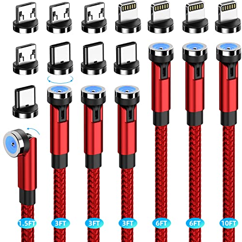 Magnetic Charging Cable, 7-Pack 540° Rotating Magnetic Phone Charger-Red - color: Red