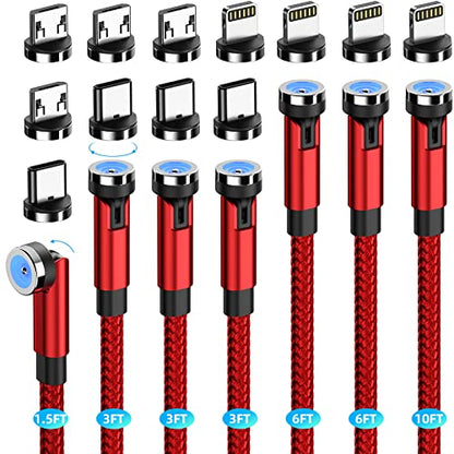 Magnetic Charging Cable, 7-Pack 540° Rotating Magnetic Phone Charger-Red - color: Red