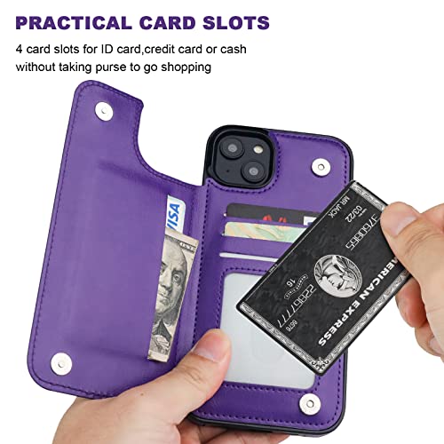 ONETOP for iPhone 14 Plus Wallet Case with Credit Card Holder,Purple | Kickstand,ID/Cash Holder,Case Wallet with Card Slots,Double Magnetic Clasp,Durable PU Leather Shockproof Cover for Women Men - color: Purple