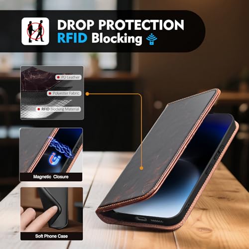 Compatible with Samsung Galaxy S25 Case Wallet with Card Holder [4 Card Slots] Kickstand [RFID Blocking] PU Leather Phone Case Flip Folio Protective Cover TPU Shockproof,Coffee - color: Coffee, size: Samsung Galaxy S25 5G