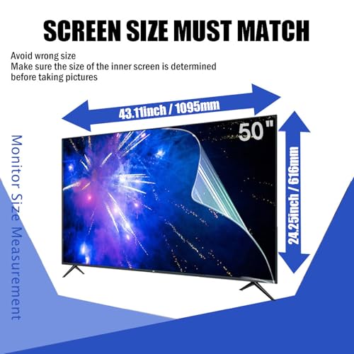 50 Inch Anti Glare tv Screen Cover, TV Screen Protector Frosted Anti Glare Film Blue Light Dustproof Scratch Filter, New Protect Your Eyes, Reduce Eye Fatigue, 50Inch (1095 * 616mm)