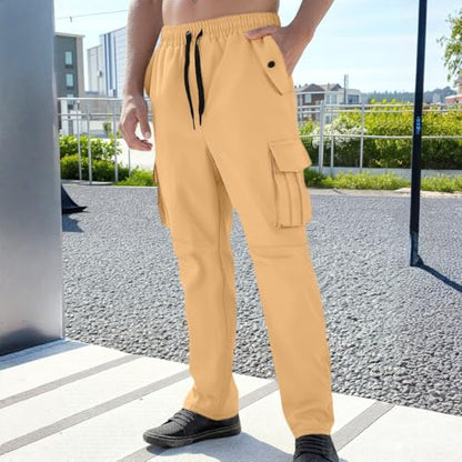 Men Cargo Pants Cotton Twill Breathable Tactical Waterproof Flap Pockets Hiking Beach Fishing Tactical Pants for Men - color: A Earthy Yellow, size: X-Large