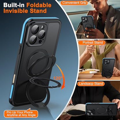 Oterkin Magnetic Stand for iPhone 15 Pro Max Case Waterproof IP68, Blue - color: Blue, size: iPhone 15 Pro Max 6.9''