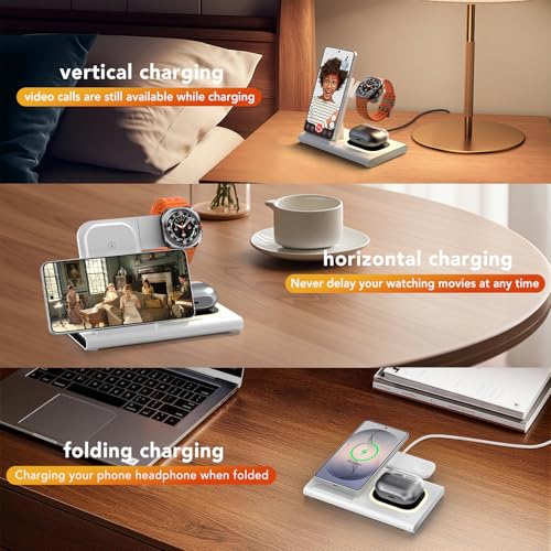 Wireless Charger for Samsung Charging Station, Foldable & Nightlight - color: white