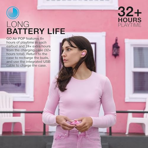 JLab Go Air Pop+ Earbuds, Dual Connect, EQ3 Sound, Pink - color: Pink, style: Matte