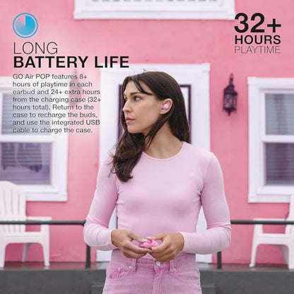 JLab Go Air Pop+ Earbuds, Dual Connect, EQ3 Sound, Pink - color: Pink, style: Matte
