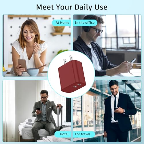 USB C Charger Block 3 Pack, Dual Port 20W Fast Wall Plug (Red) - color: Red