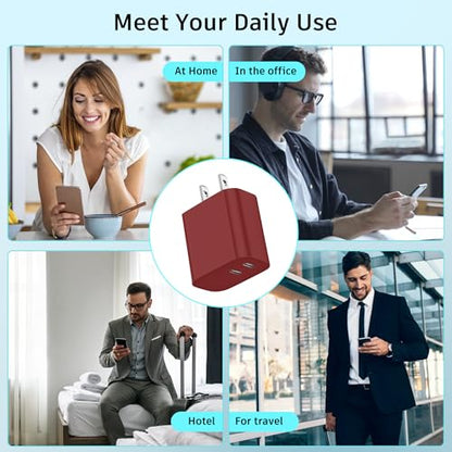 USB C Charger Block 3 Pack, Dual Port 20W Fast Wall Plug (Red) - color: Red
