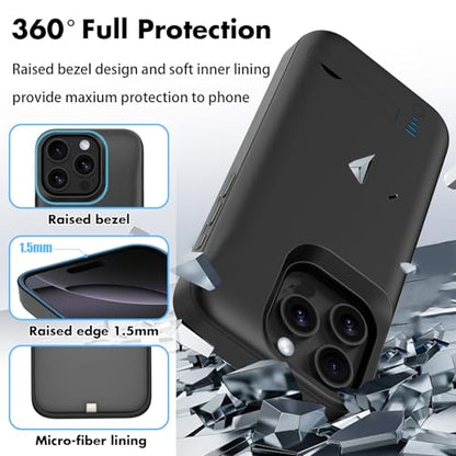 Battery Case for iPhone 16 Pro Max, 5000mAh Extended Charging Case with Kickstand for Apple 16 Pro Max, Phone Charger Cover for 16 Pro Max(6.9") Black