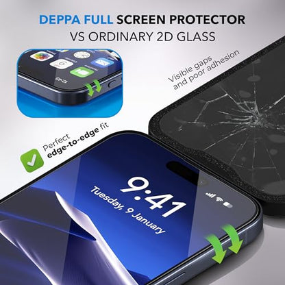 Deppa Pack of 2 for Phone 16 Pro Max (6.9 inches) Screen Protector with Stencil, 9H Shockproof, Full Coverage, Bubble-Free, Easy Installation, Ultra Clear