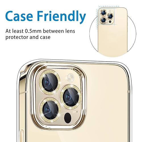 Compatible with iPhone 14 Pro & 14 Pro Max Camera Lens Protector, Bling Glitter Lens Cover 9H Tempered Glass Camera Cover Anti Scratch Shockproof Screen Protector - 3PCS Glitter Gold - color: Glitter Gold