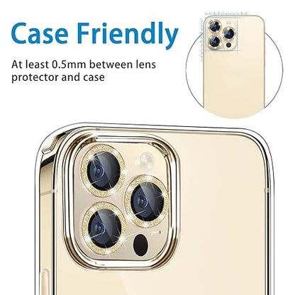 Compatible with iPhone 14 Pro & 14 Pro Max Camera Lens Protector, Bling Glitter Lens Cover 9H Tempered Glass Camera Cover Anti Scratch Shockproof Screen Protector - 3PCS Glitter Gold - color: Glitter Gold