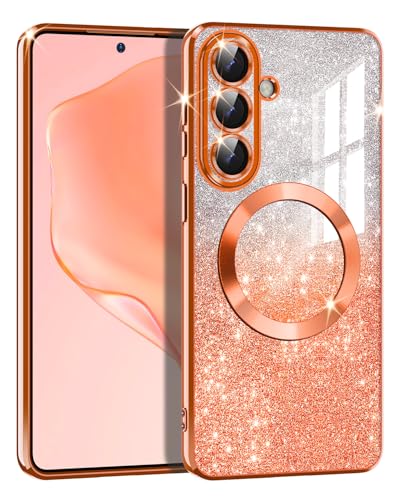 Casetego for Galaxy S26 Case,Compatible with MagSafe,Clear Magnetic Glitter Gradient Sparkle Luxury Plated Soft TPU Bumper Full Camera Lens Protector for Samsung Galaxy S26 5G,Orange - color: Orange, size: Galaxy S26