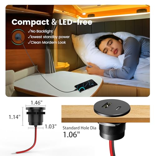 RV 12V USB Outlet Alumium Charger, 48W PD and QC Cigarette Lighter Replacement, 12 Volt Socket No Light, Flush Mount USB Port for for Trailer Camper Van Car Boat 24V - color: 1Pcs