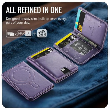 Strapurs Strong Magnetic Wallet Card Holder for MagSafe Phones and Cases, Slim PU Leather Detachable Phone Wallet with 6 Card Slots RFID Blocking for iPhone 17/16/15/14/13/12/Pro/Max/Plus – Purple - color: Purple