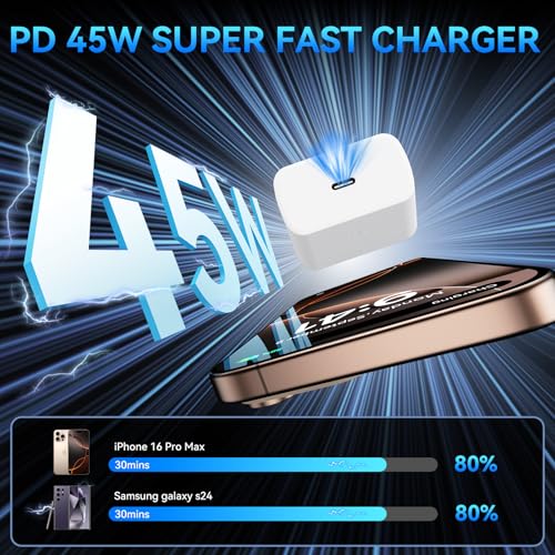 Phone 17 16 Pro Max Charger Fast Charging, 45W Super Fast USB C Charger Block with 6.6FT Charging Cable for 17 16 Pro Max/17 16 Pro/16 Plus,15 Pro Max/15 Pro/16, Android Phone - color: white, size: 6.6 Ft