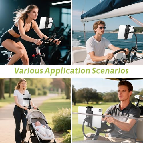 Tablet Holder Mount, Adjustable Gooseneck Arm Clamp for Treadmill/Indoor Cycle/Stroller/Wheelchair/Boat, Compitable with 4.7-13" Tablet/Phone/Kindle/Switch