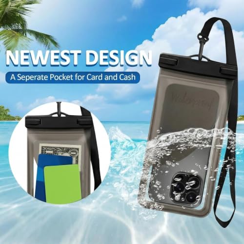Waterproof Phone Pouch for iPhone 17 16 15 Pro Max IPX8 Clear Black | Card Pocket, Lightweight, Large Cellphone Dry Bag, IPX8 Rated, Beach Essential, Cruise Ship, 1 Pack, 8.3 inch - color: A6-Translucent black -1 pack
