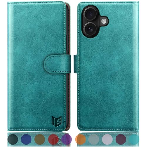 SUANPOT Compatible with iPhone 17 6.3" Wallet case with RFID Blocking Credit Card Holder,Flip Book PU Leather Protective Cover Women Men for Apple 17 Phone case Blue Green - color: Blue Green, size: iPhone 17 6.3"